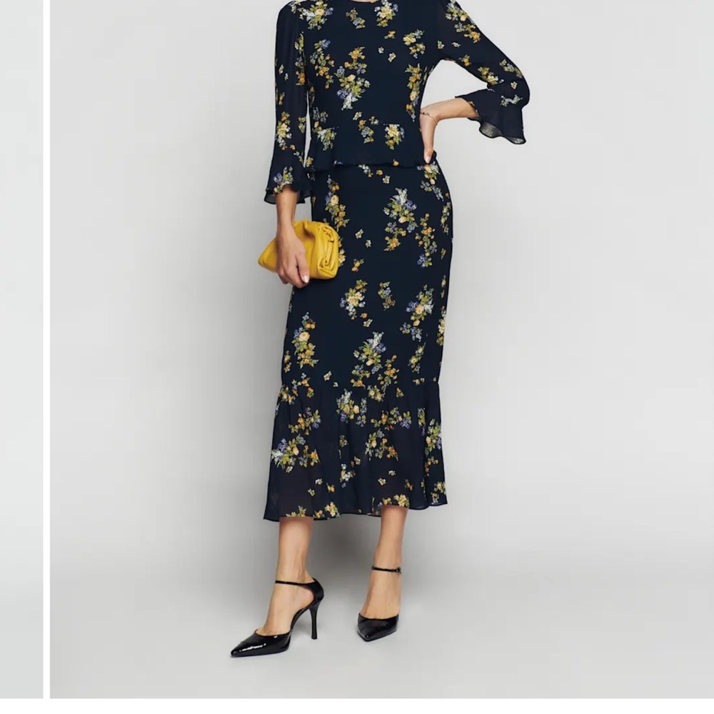 Reformation Navy Floral Midi Dress